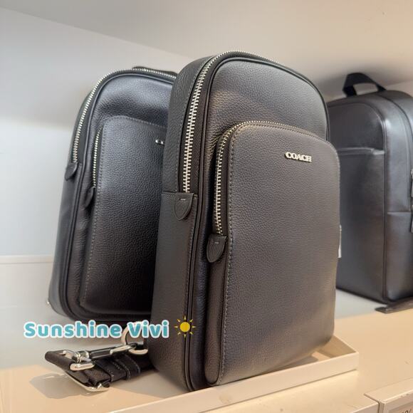 NWT Coach Ethan Pack CQ669 Crossbody Refined pebble leather BAG Silver Black - Picture 3 of 10